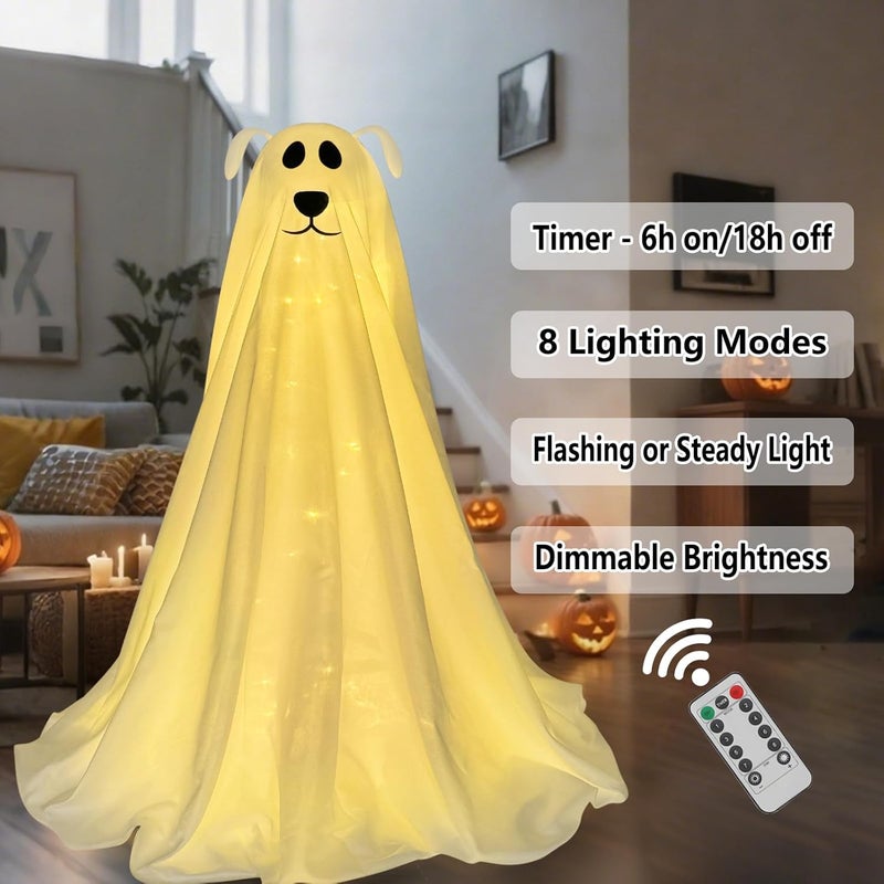DAZONGE Halloween Decorations, Light-Up Freestanding Spooky Ghost Dog with Remote String Lights Battery Operated, Halloween Ghost Dog for Front Door Porch Yard Lawn Home Party - Image 5